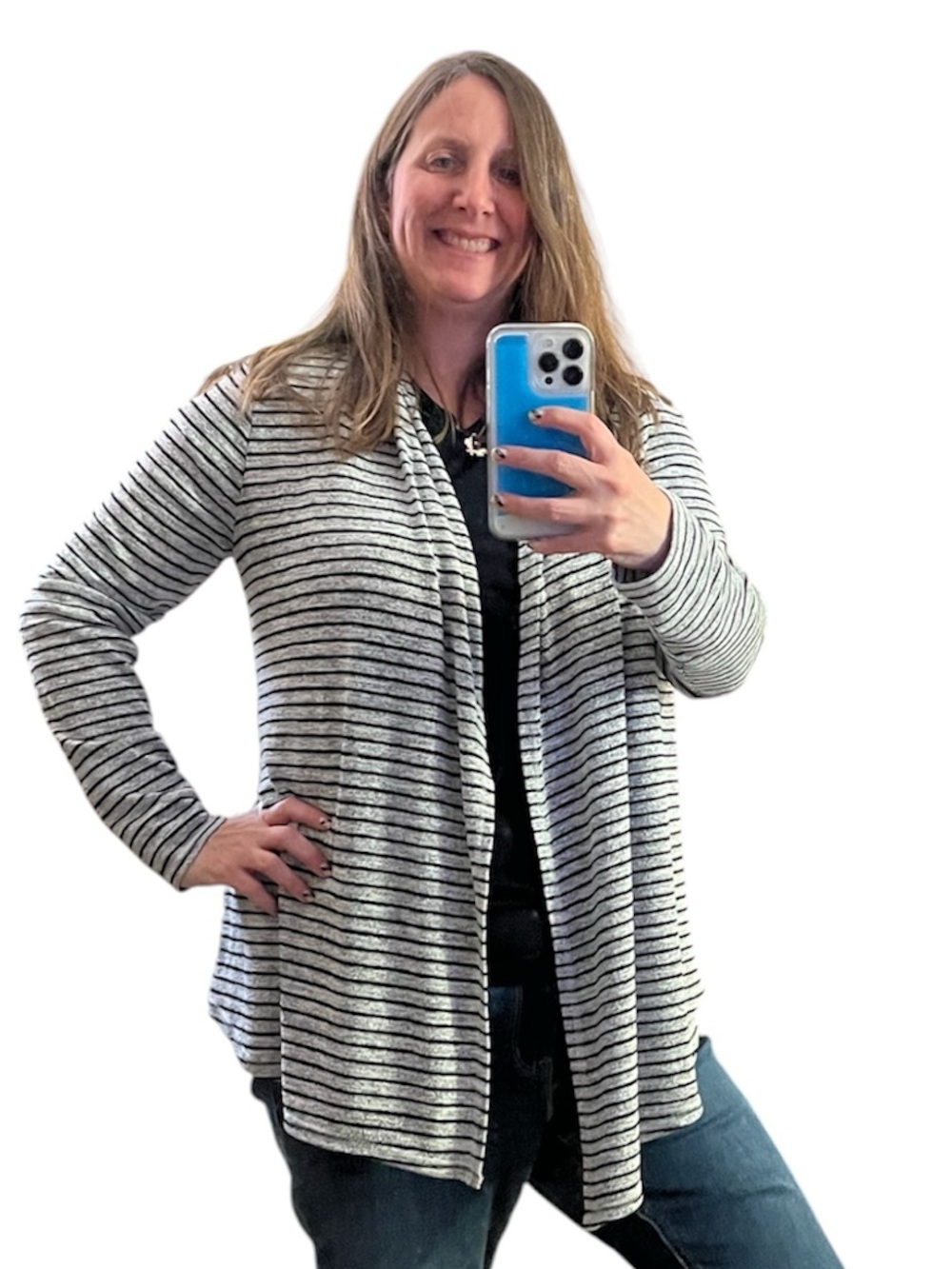 Chico's Zenergy Striped Open Front Cardigan Draped Wrap Sweater Size 1 US 8/10